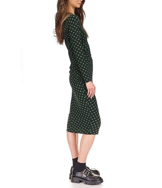 Michael Kors Dotted Long Sleeve Ruched Midi Sheath Dress Product Image