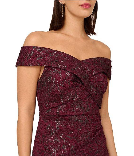 Adrianna Papell Jacquard Off-The-Shoulder Lace Mermaid Gown Product Image