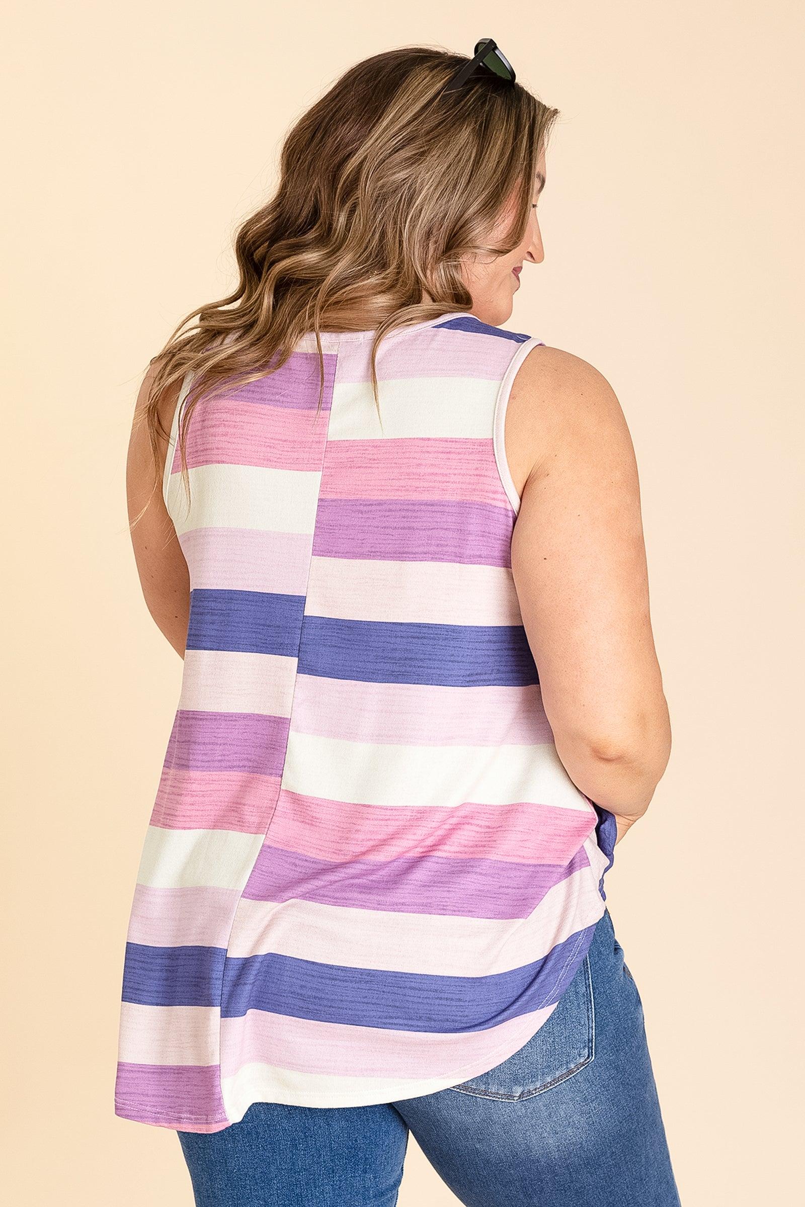 Multicolor Purple Stripe Knit Halter Tank Top Product Image