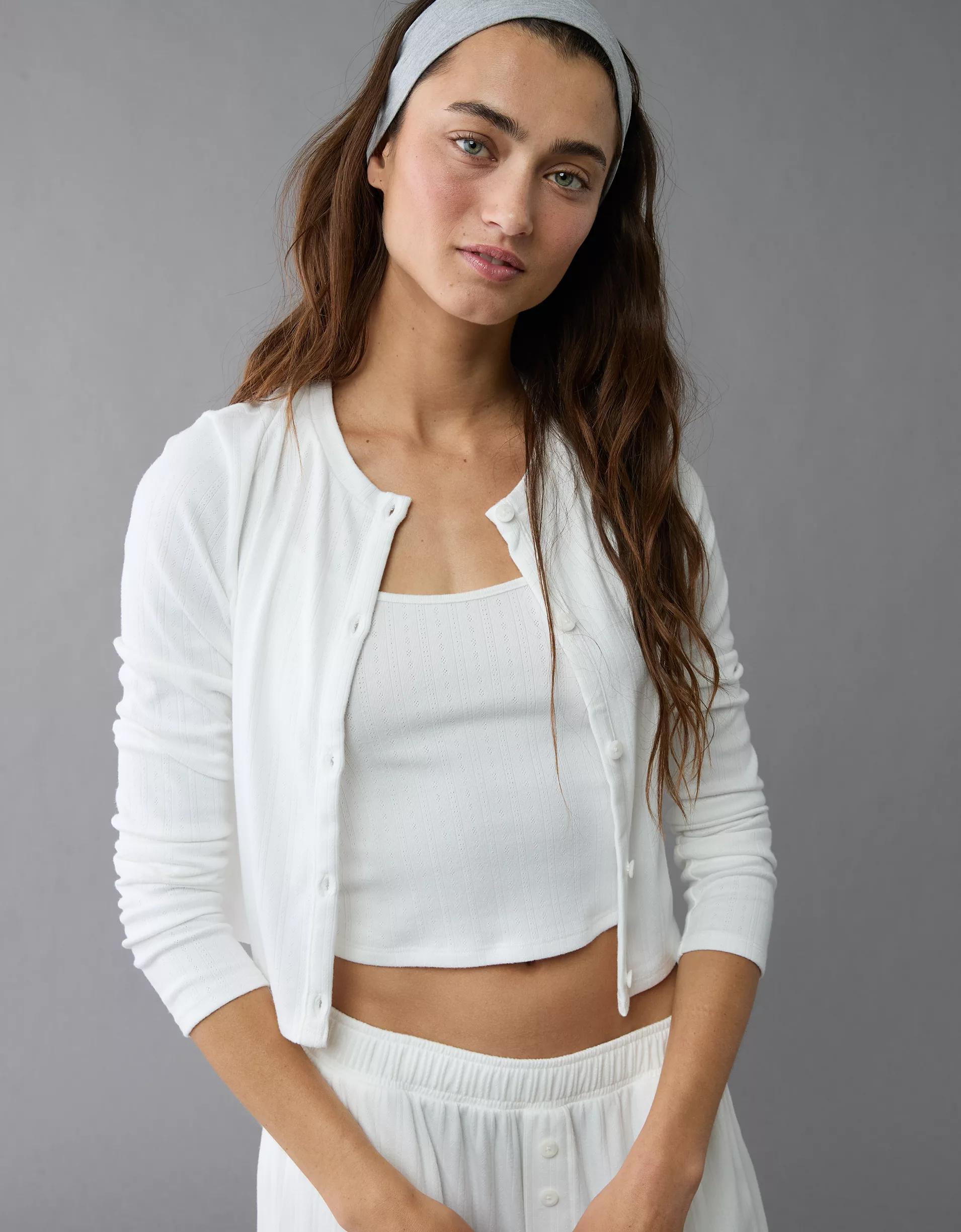 AE 3-Piece Pointelle Plush Cardigan Pajama Set Product Image