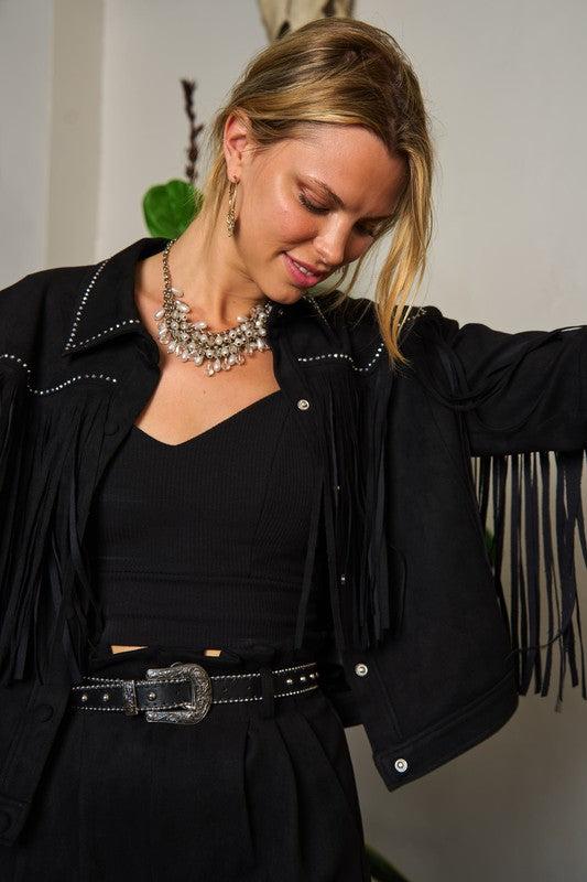 Suede studded fringe jacket PLUS JJO5009P Product Image