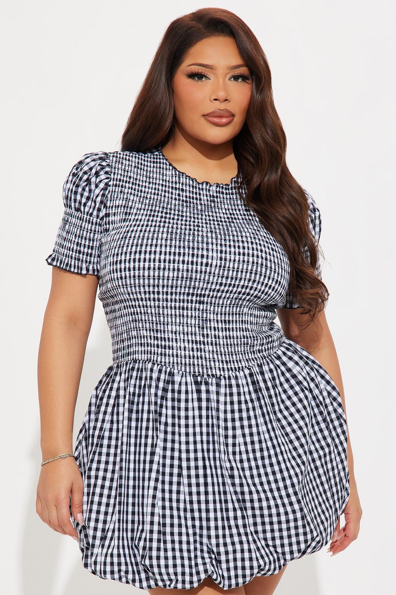 Malia Gingham Bubble Mini Dress - Black/White Product Image