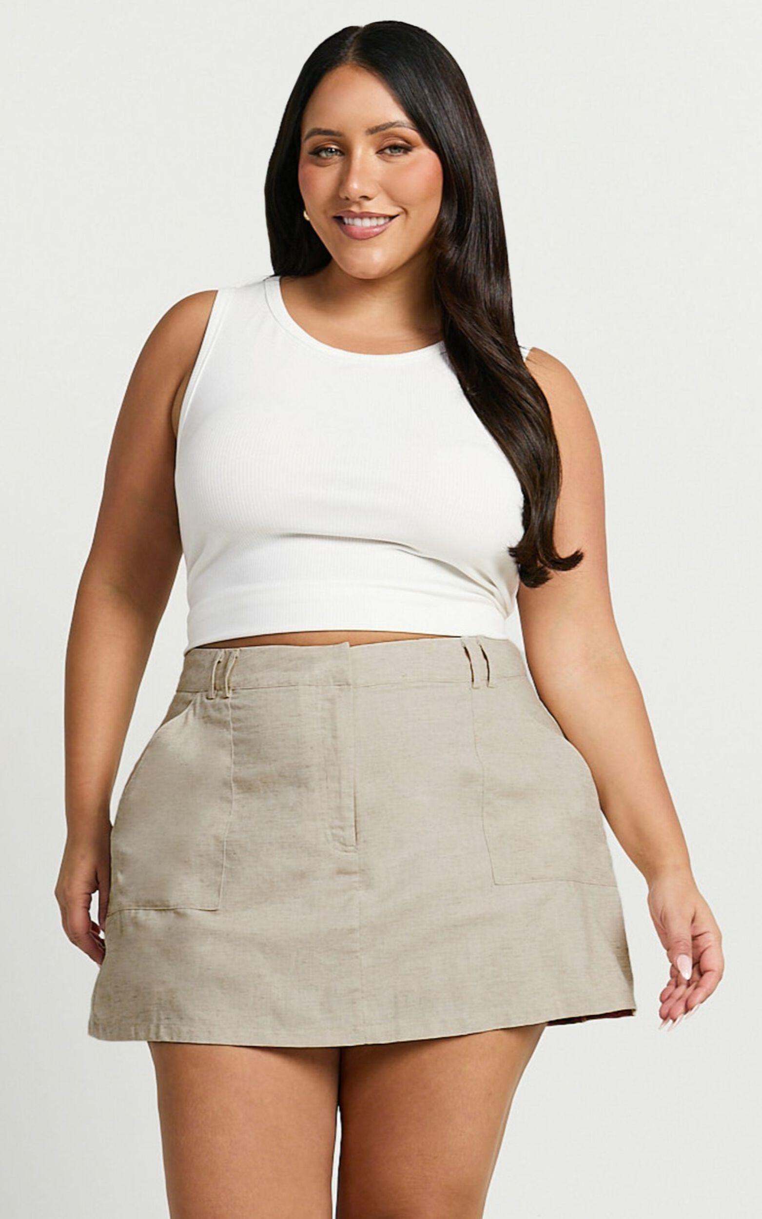 Dream Linen Blend Skort - High Waisted A Line Skort in Natural Product Image
