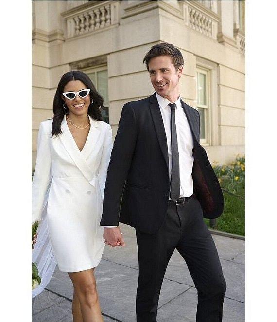 Adrianna Papell Stretch V-Neck Long Sleeve Blazer Dress Product Image