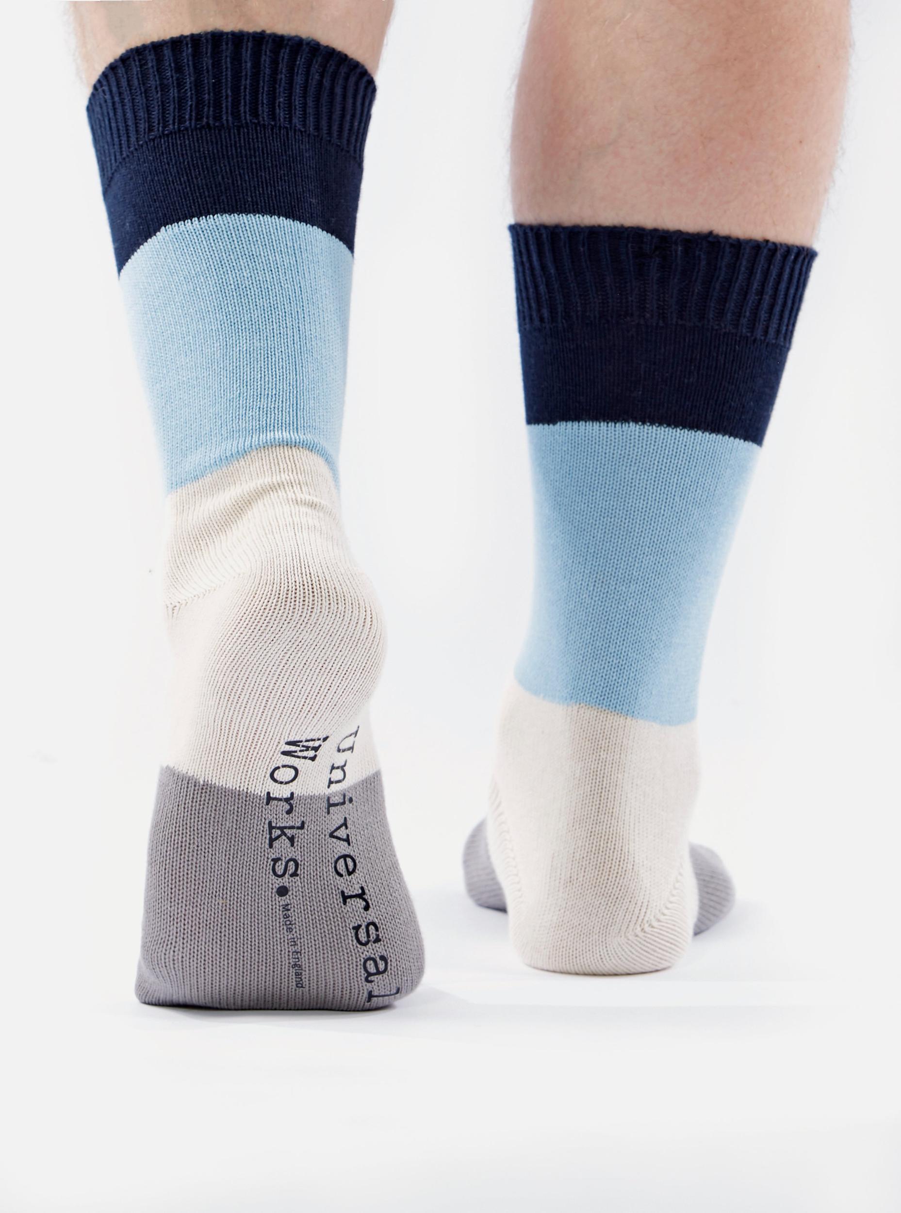 Universal Works Bold Stripe Sock in Navy/Sky Cotton Product Image