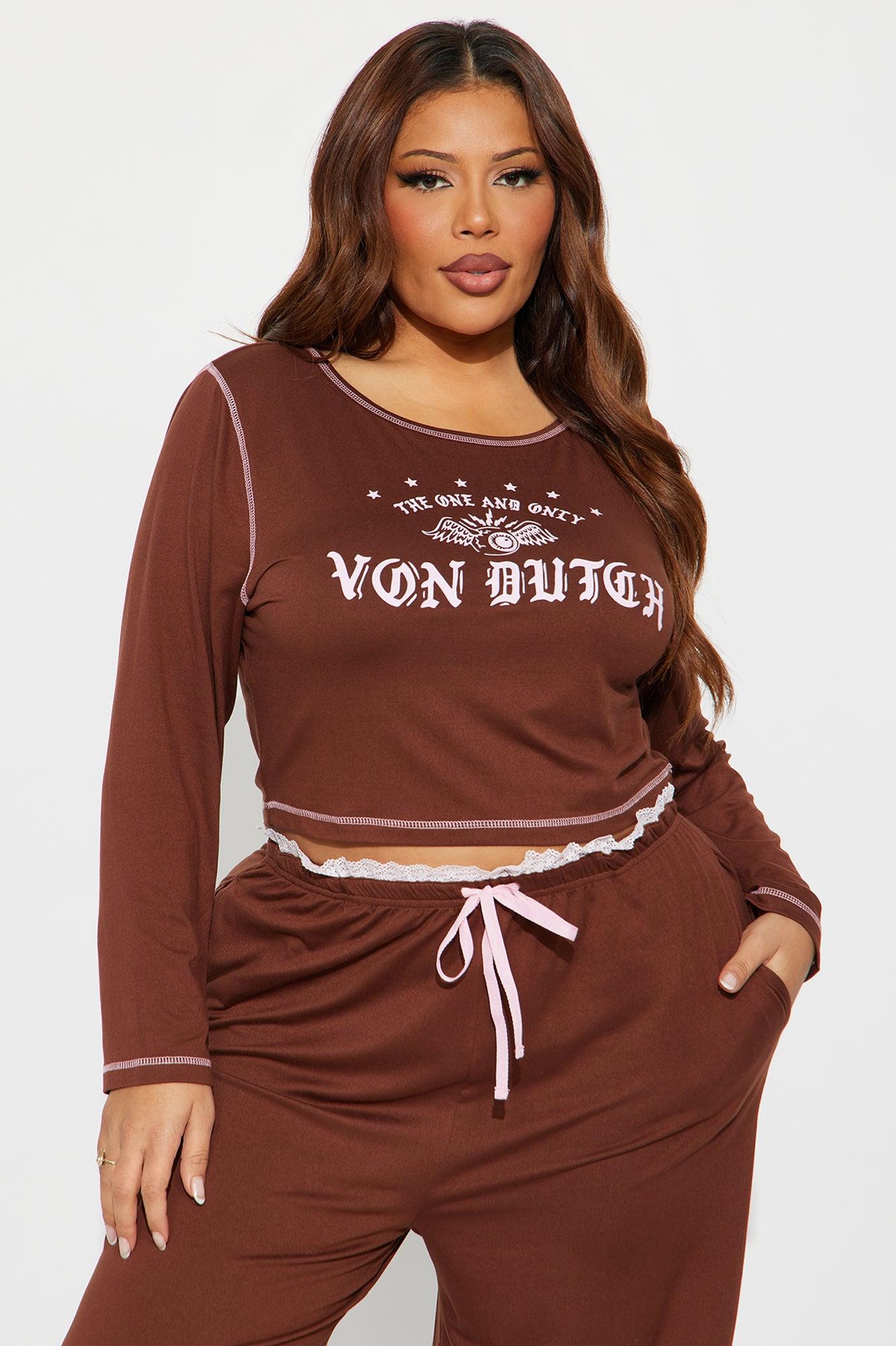 Von Dutch Long Sleeve PJ Pant Set - Chocolate/Combo Female Product Image