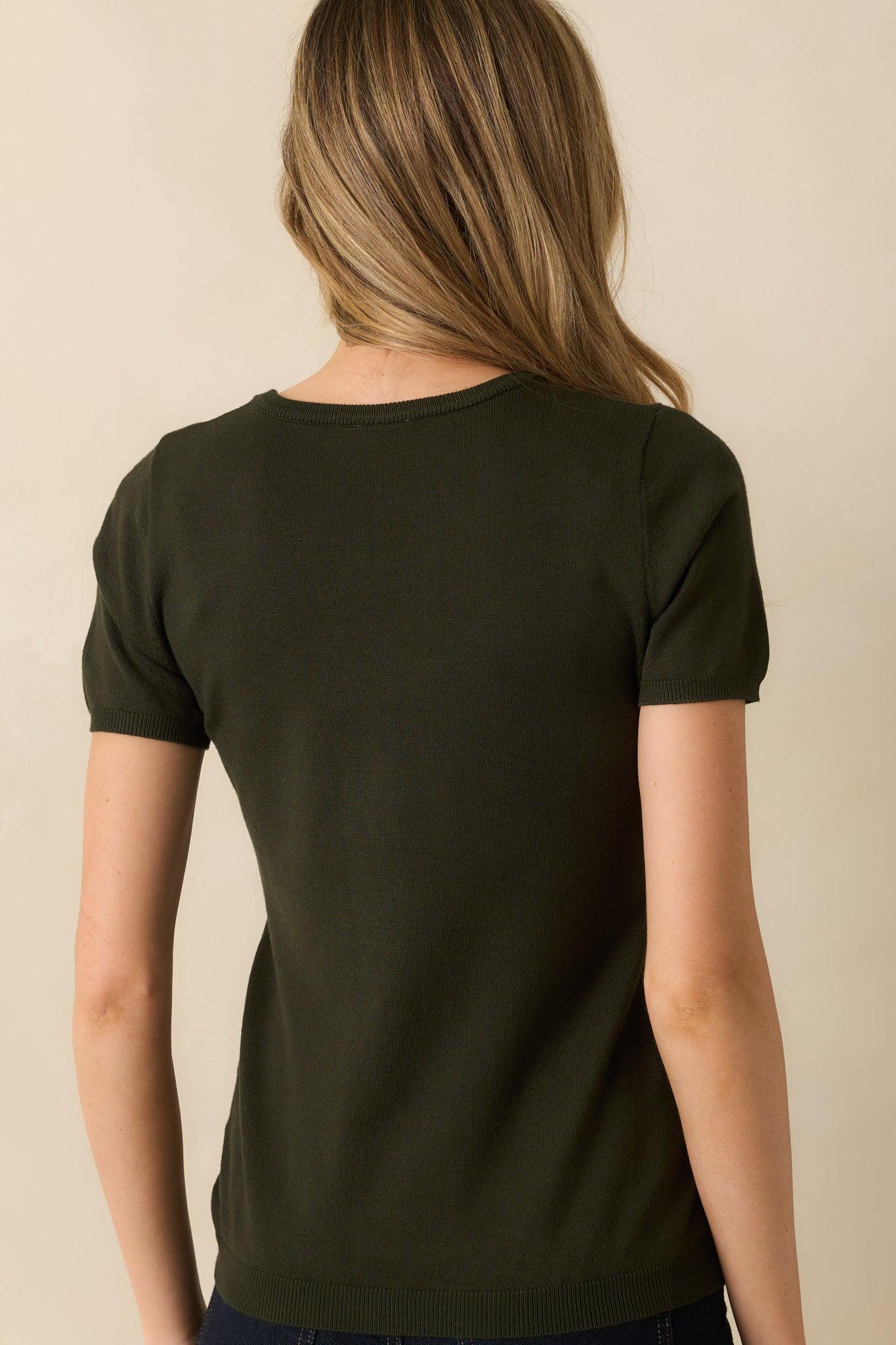 Cross Your Mind Dark Green Short Sleeve Sweater Top L / Dark Green Product Image
