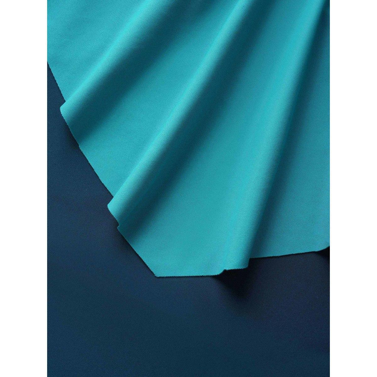 Plus Size Contrast Ruffles Adjustable Straps Swim Top Women's Swimwear Teal Beach Gathered High stretch Bodycon U-neck Curve Swim Tops BloomChic 18-20/2X Product Image