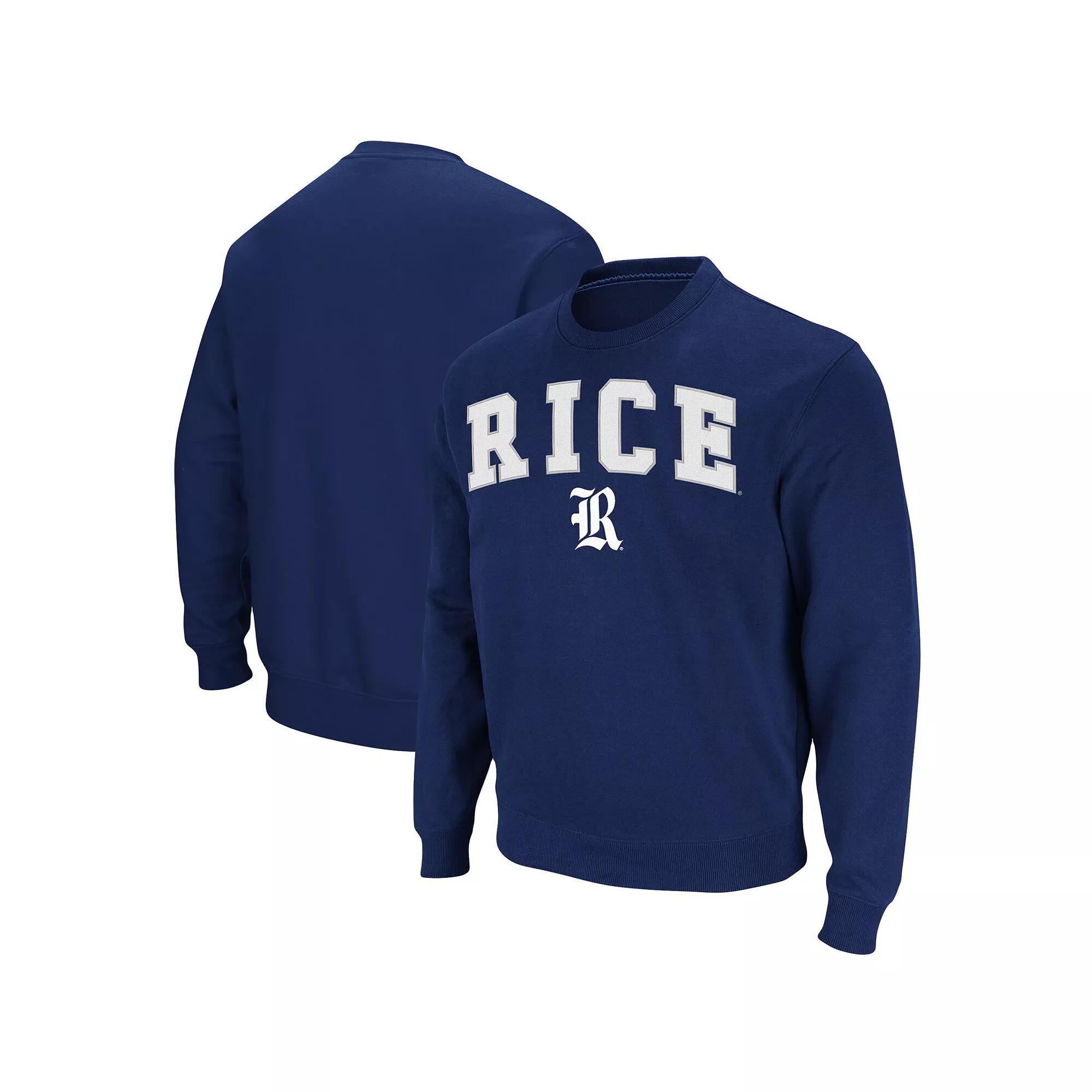 Men's Colosseum Navy Rice Owls Arch & Logo Tackle Twill Pullover Sweatshirt,  Product Image