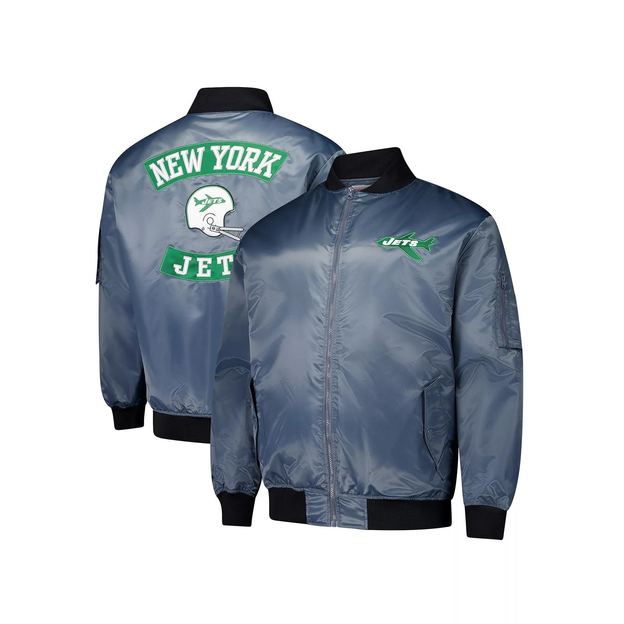 Men's Mitchell & Ness Charcoal New York Jets Big & Tall Bomber Full-Zip Jacket, Size: 5XB Product Image