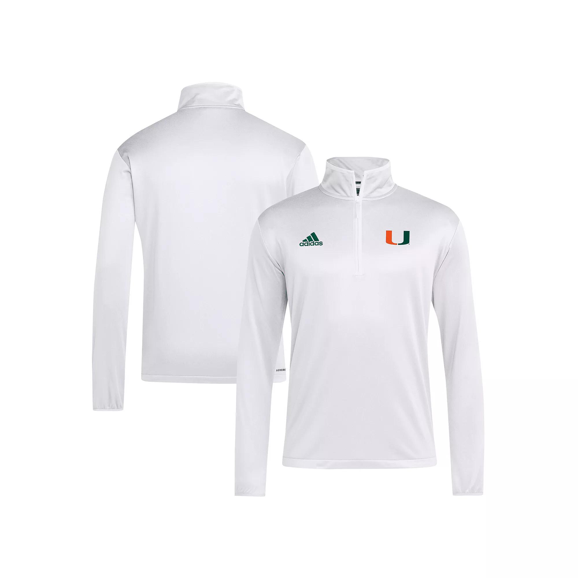 Men's adidas White Miami Hurricanes 2024 Coaches Sideline Quarter-Zip Top,  Product Image