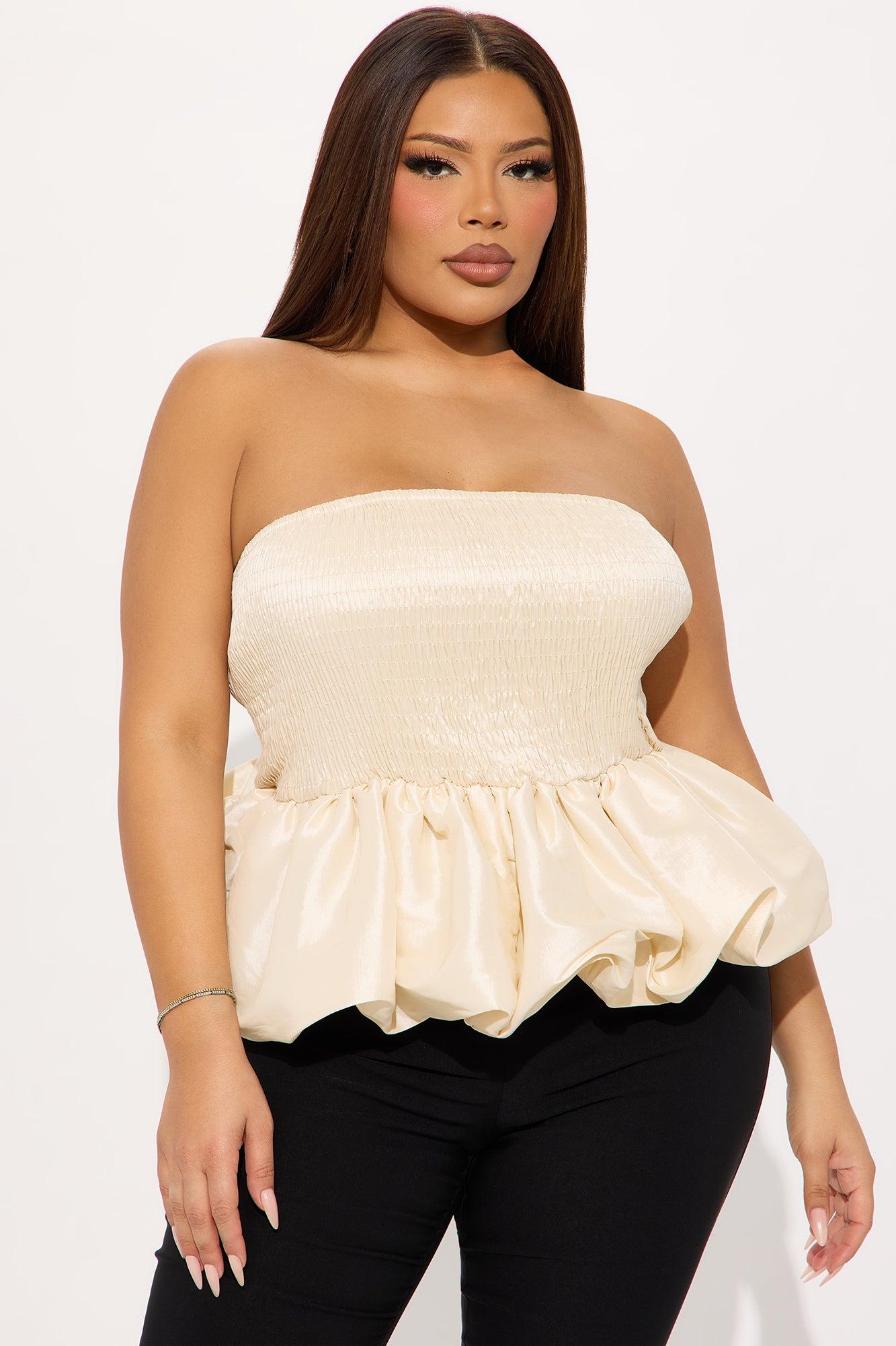 Lily Smocked Bubble Hem Top - Ivory Product Image