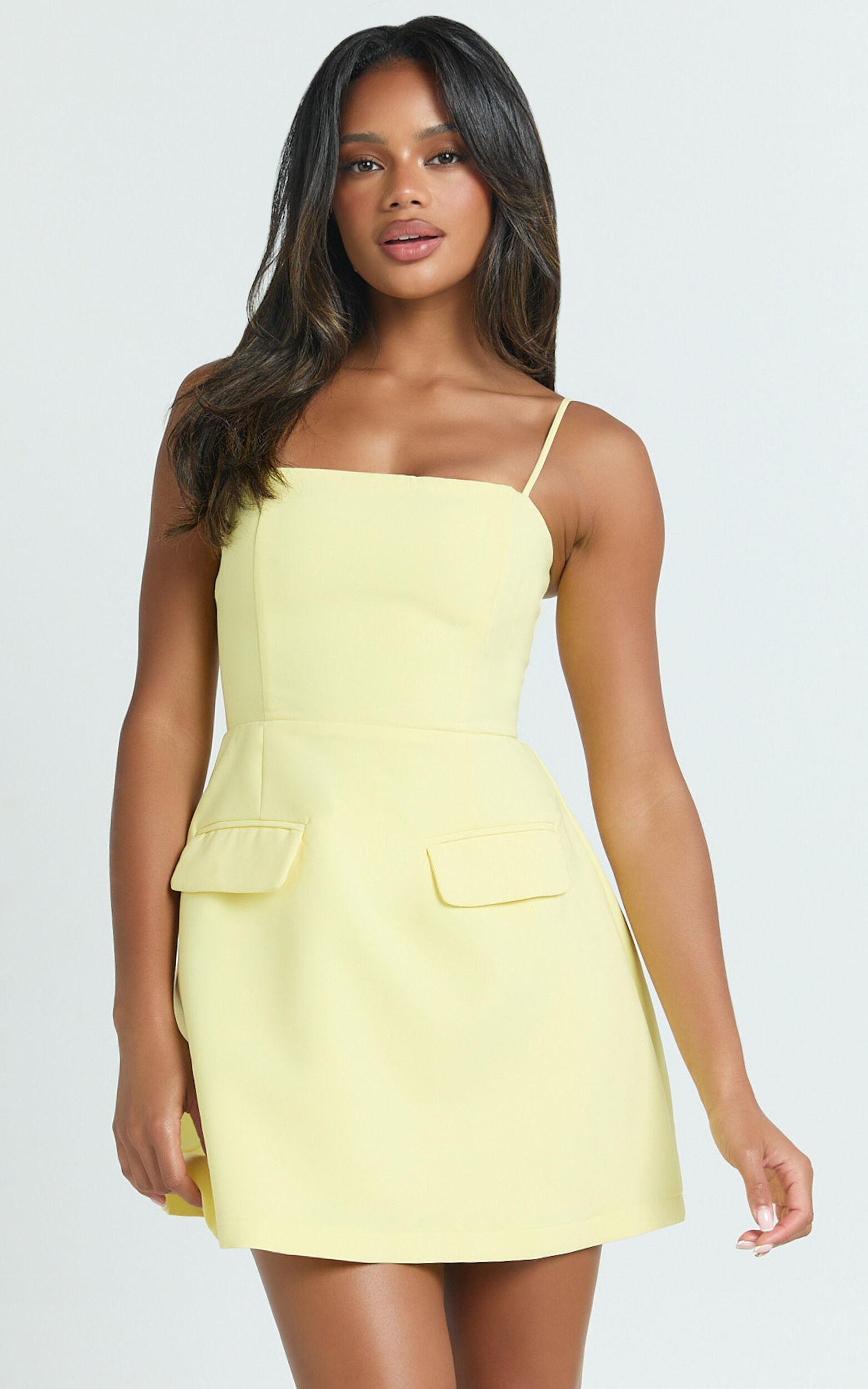 Katia Mini Dress - Strappy Corset A Line Dress in Lemon Product Image