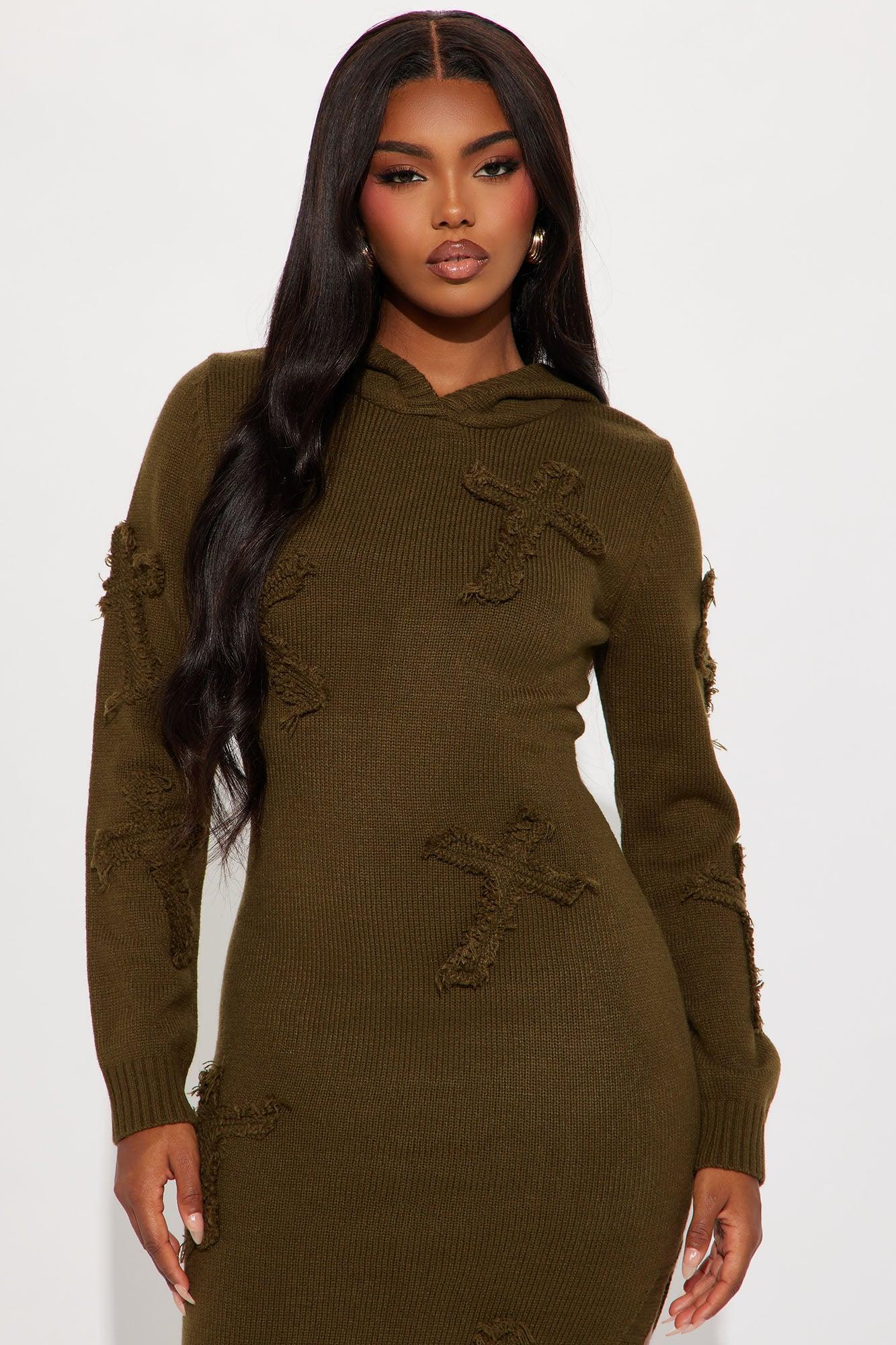 Alix Hooded Sweater Maxi Dress - Olive Product Image