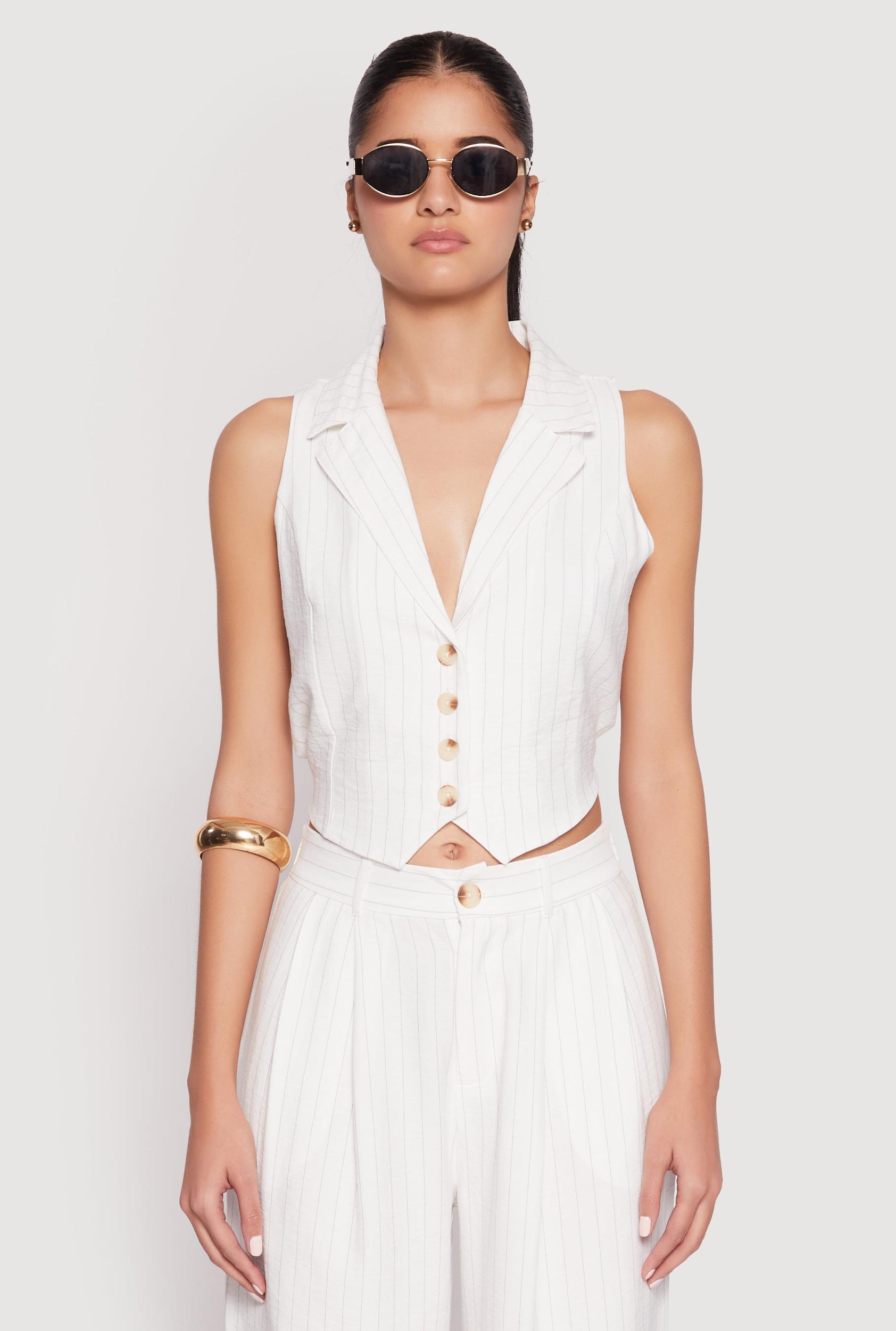 Womens Pinstripe Tie Back Blazer Vest Product Image