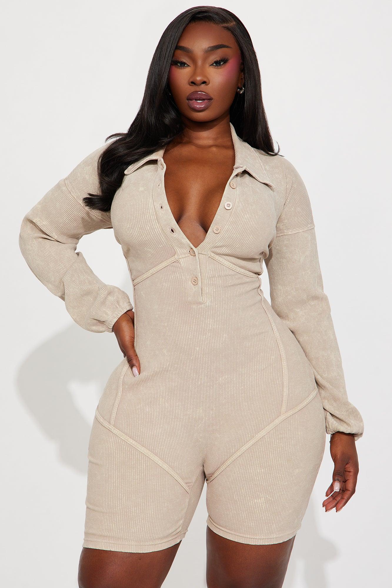 She's Just The One Ribbed Romper - Taupe Product Image