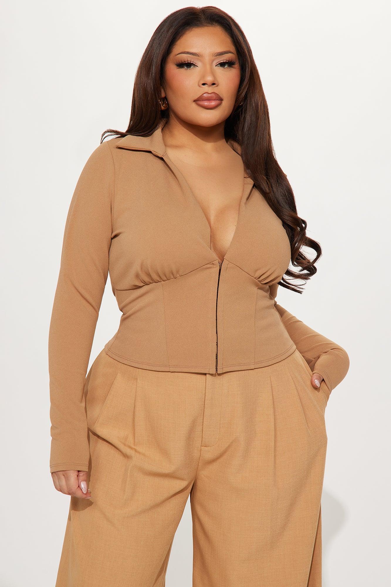 Elsie Collared Long Sleeve Top - Mocha Product Image