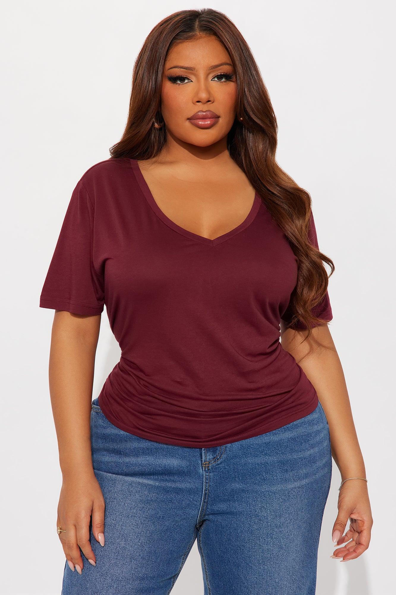 Ava V-Neck Tee - Burgundy Female Product Image