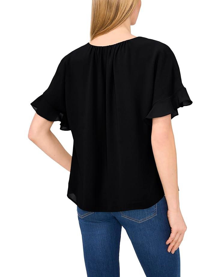 Women's CeCe Short Sleeve Half Button Flowy Blouse Product Image