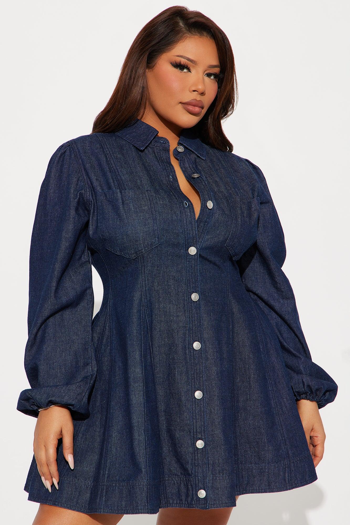 Down South Denim Mini Dress - Dark Denim Product Image