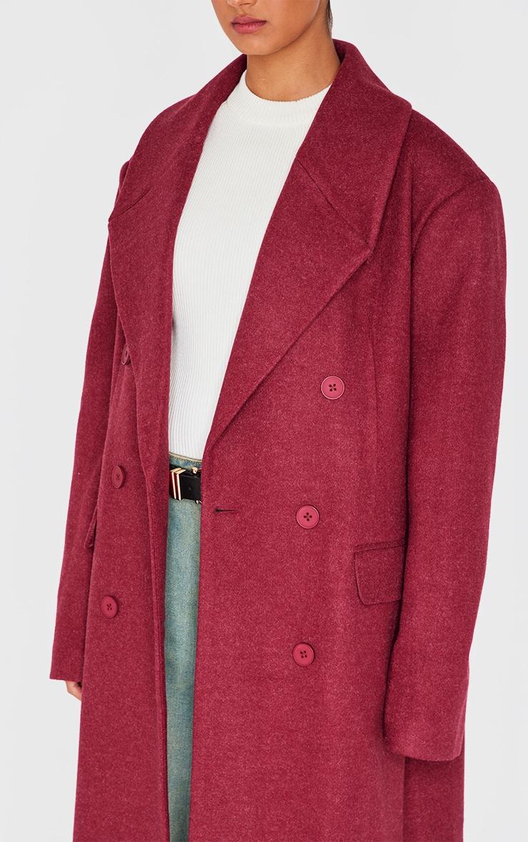 Burgundy Wool Look Double Breasted Oversized Maxi Coat Product Image