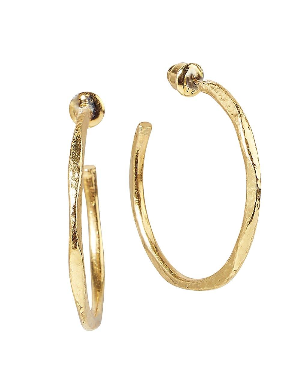 Womens Thor Large Hammered 24K Yellow Gold Hoops Product Image