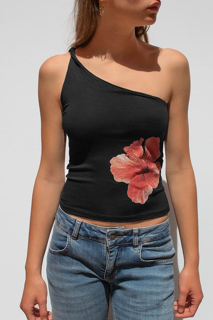 One-shoulder flower top Product Image