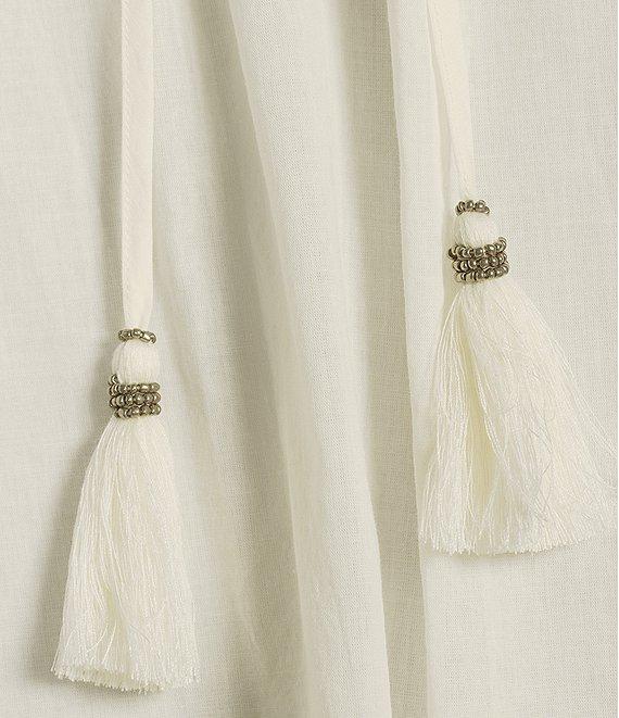 A Loves A Woven Lace Adjustable Tassel Off the Shoulder Neck Long Balloon Sleeve Coordinating Blouse Product Image