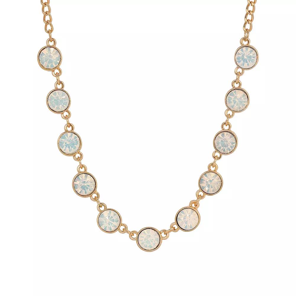 1928 Gold Tone White Opal Color Glass Strand Necklace, Women's Product Image