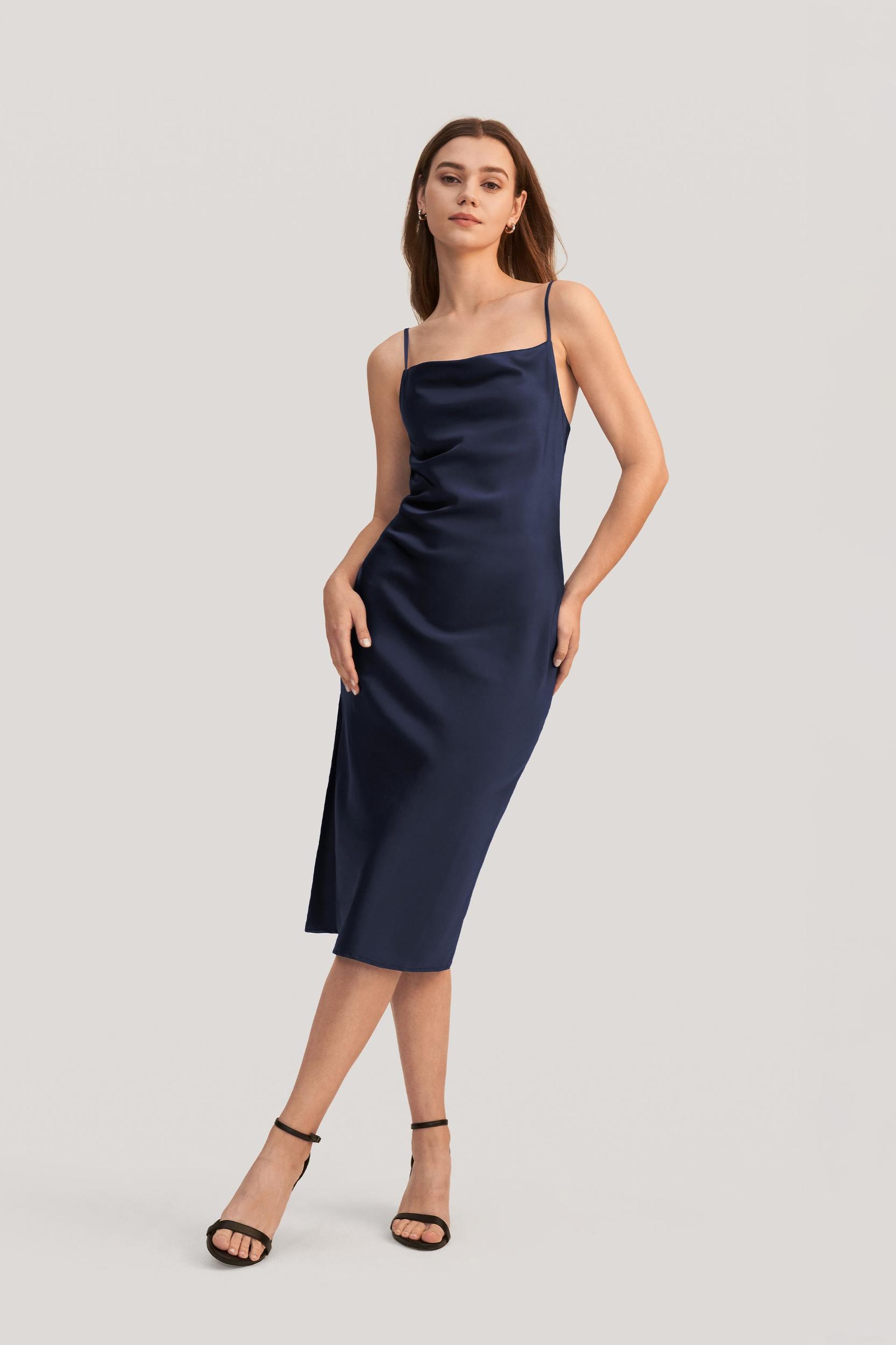 LILYSILK Silk Summer Dresses Women's Cowl Neck Romantic Azure XS Product Image