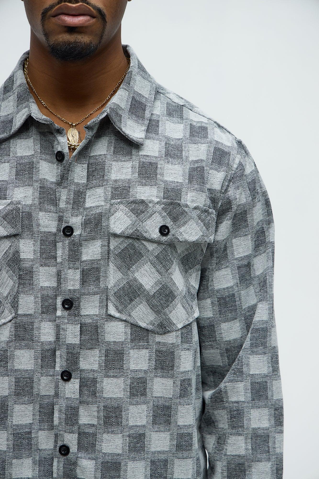 Jacquard Checker Relaxed Shirt - Grey/combo Product Image
