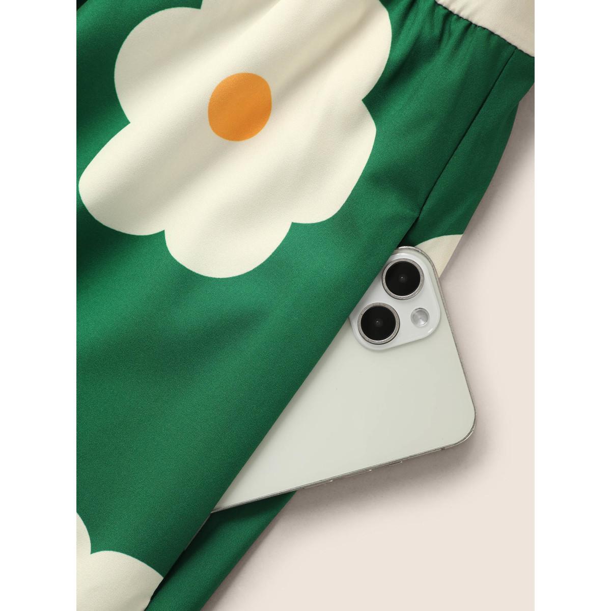 Plus Size Notched Collar Floral Button Up Ruffles Dress DarkGreen Women Casual Button Notched collar Half Sleeve Curvy BloomChic 28/5X Product Image