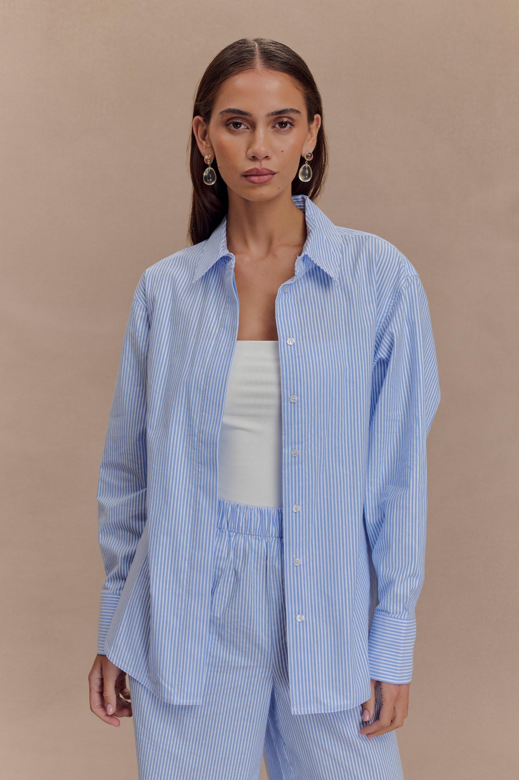 Hansen Oversized Shirt - Blue Pinstripe Product Image
