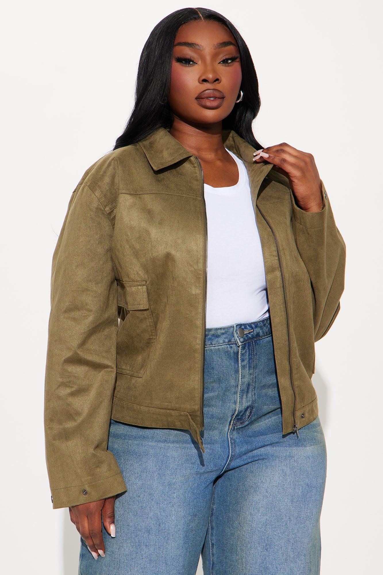 How It IS Faux Suede Jacket - Olive Female Product Image