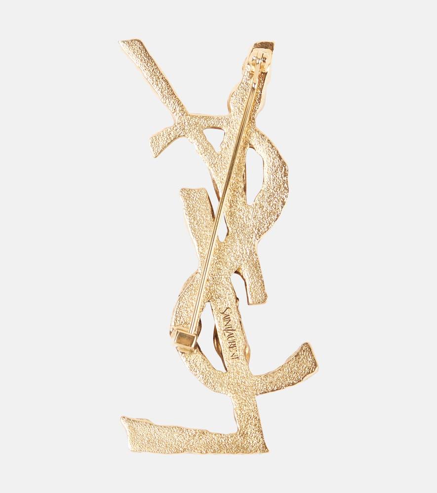 SAINT LAURENT Embellished Cassandre Brooch In Gold Product Image