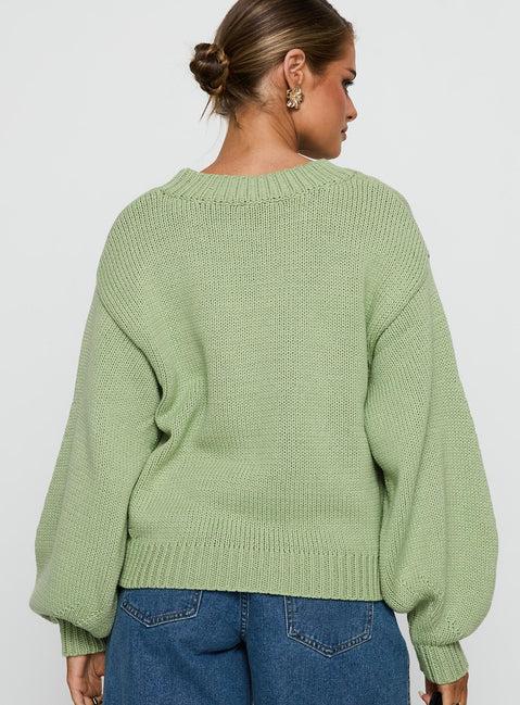 Harmony Balloon Sleeve Knit Sweater Sage Product Image