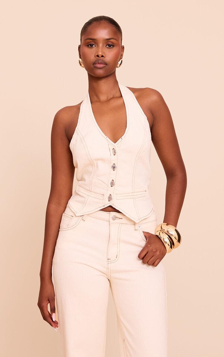 Ecru Halterneck Denim Vest Product Image