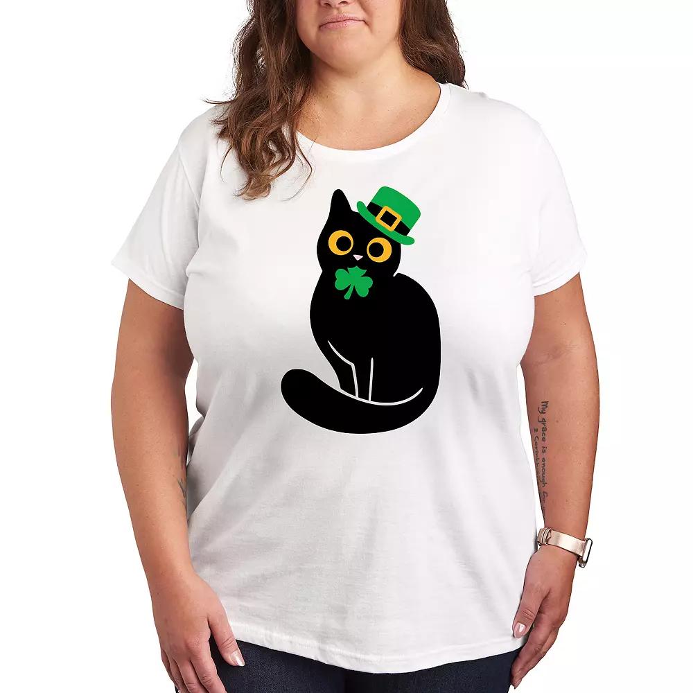 Plus Black Cat Holding Clover Graphic Tee, Women's,  Product Image