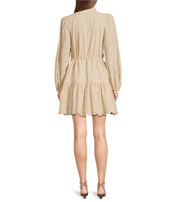 Antonio Melani Brynn Eyelet Mock Neck Button Front Long Sleeve Tie Waist Dress Product Image