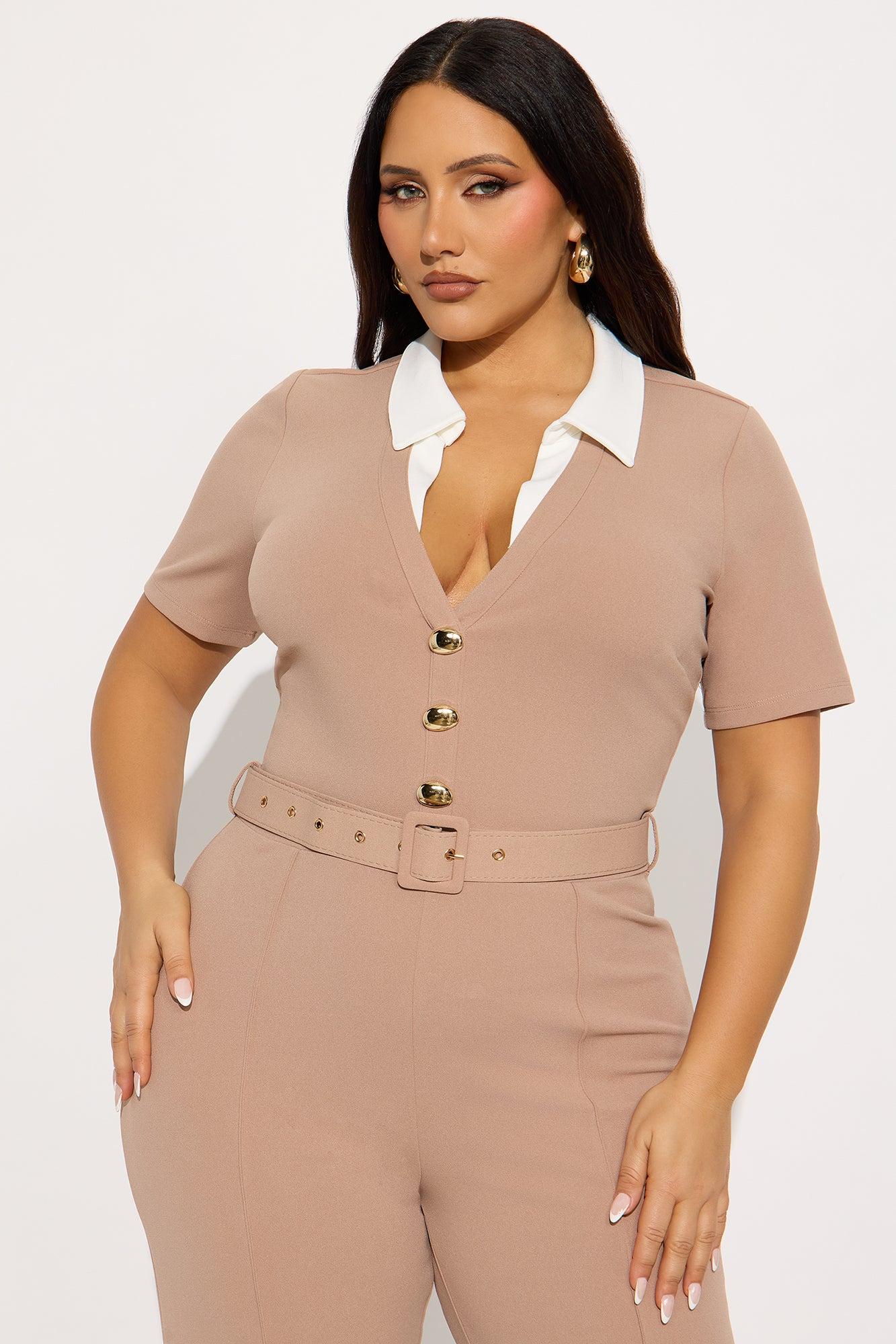 Ella Short Sleeve Jumpsuit - Taupe Female Product Image