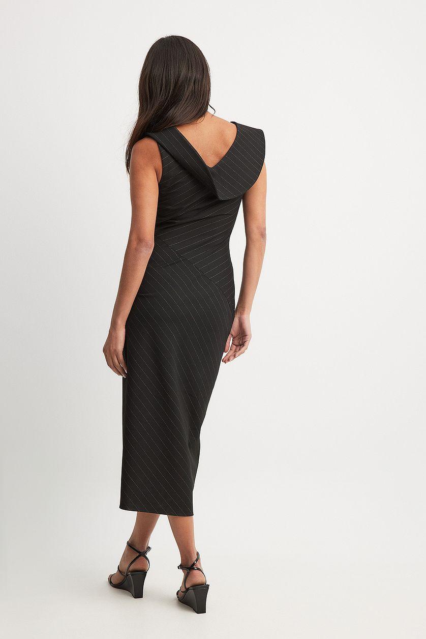 Pinstriped Slit Detail Midi Dress Product Image