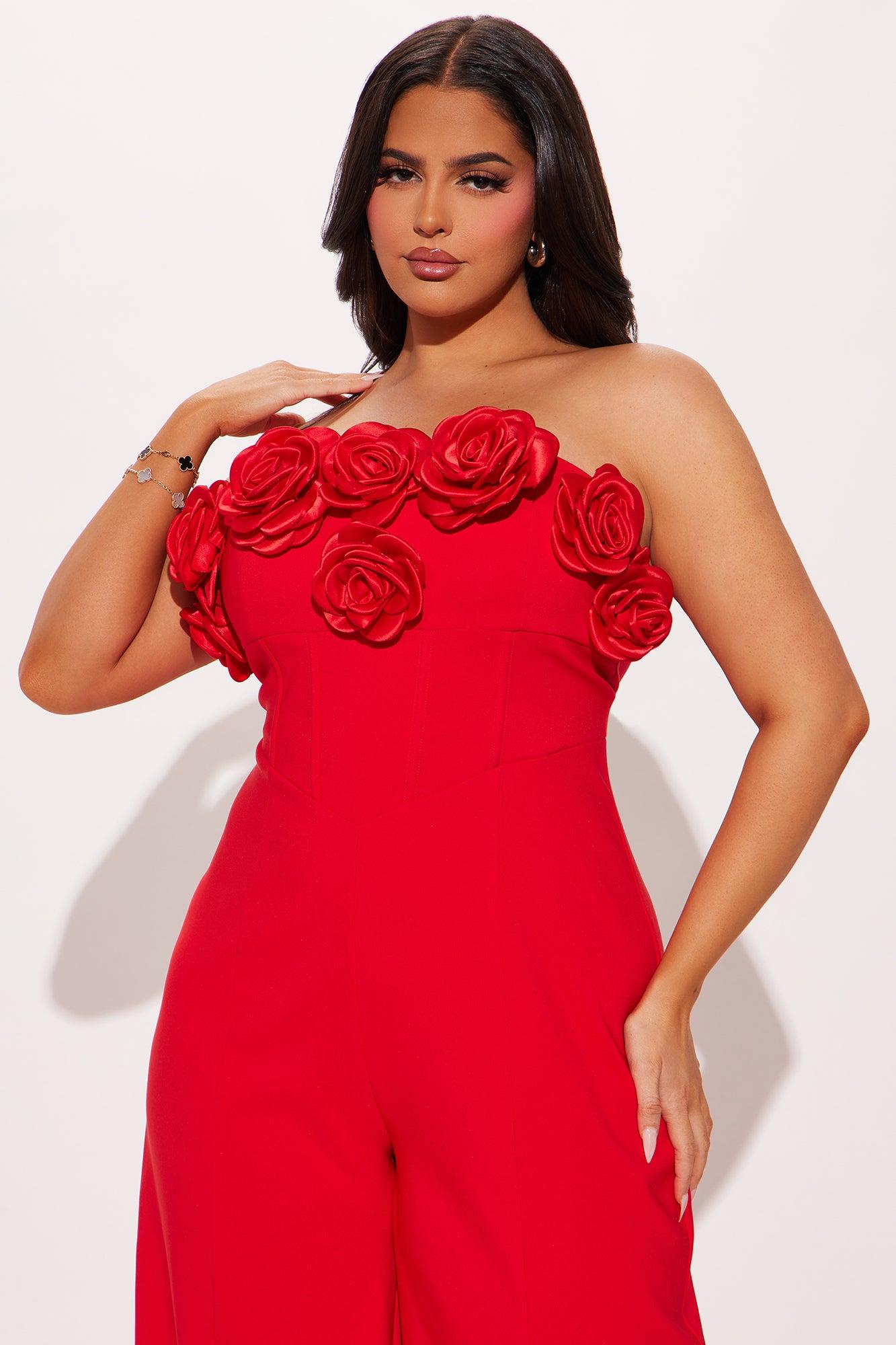 Keep It Classy Rosette Jumpsuit - Red Product Image