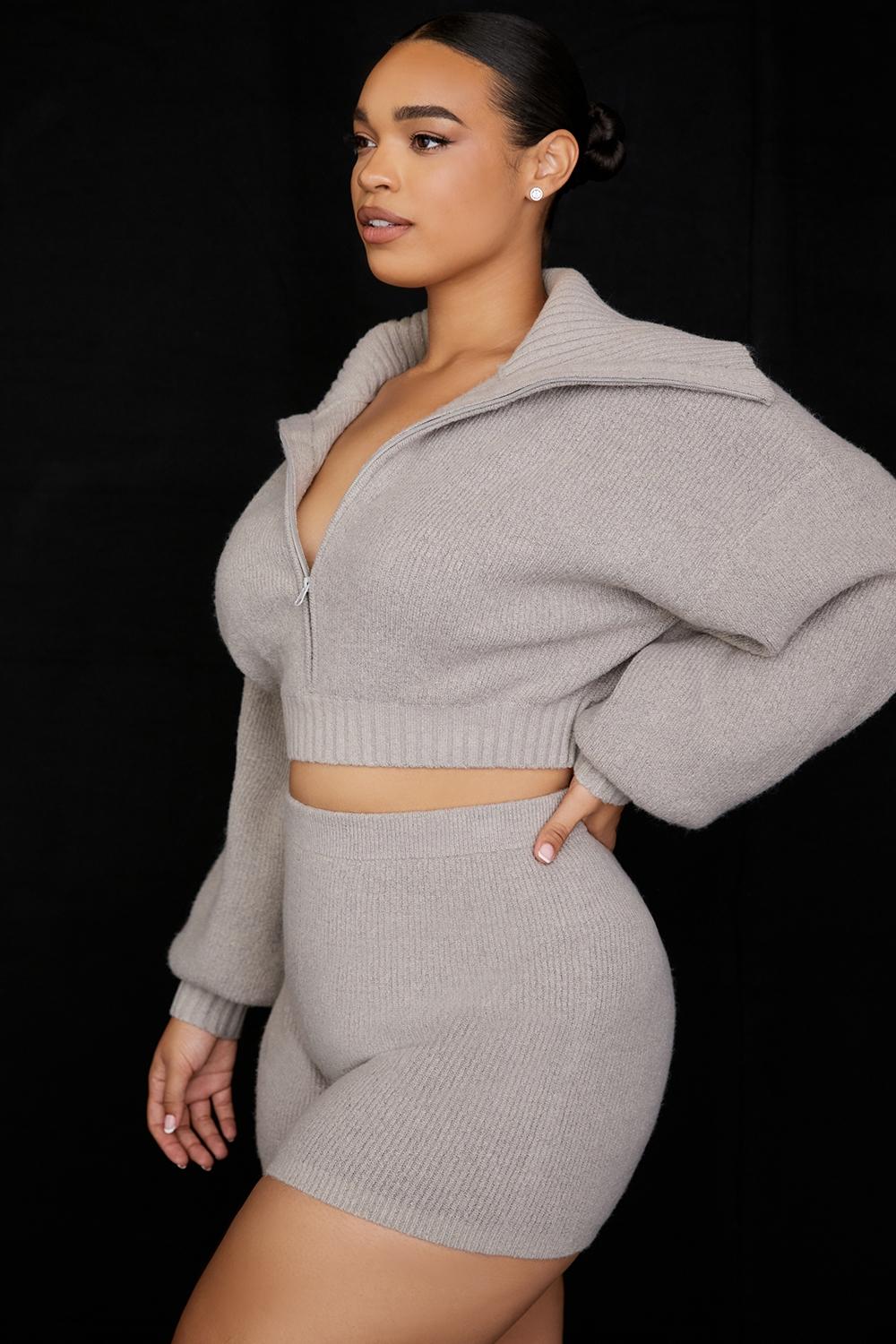 Grounded  grey knit high waist shorts - sale Product Image