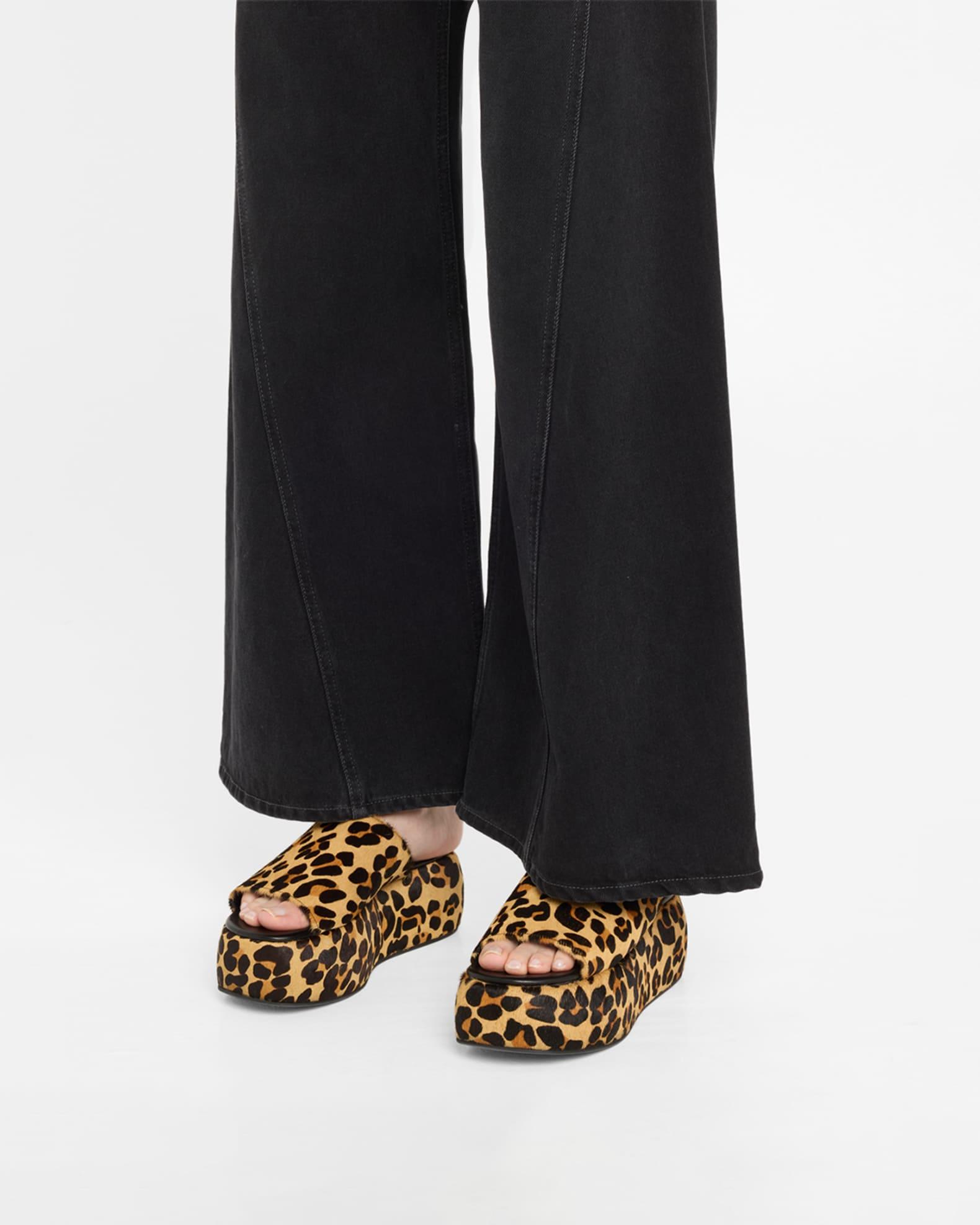 Leopard-Print Faux Fur Platform Sandals Product Image