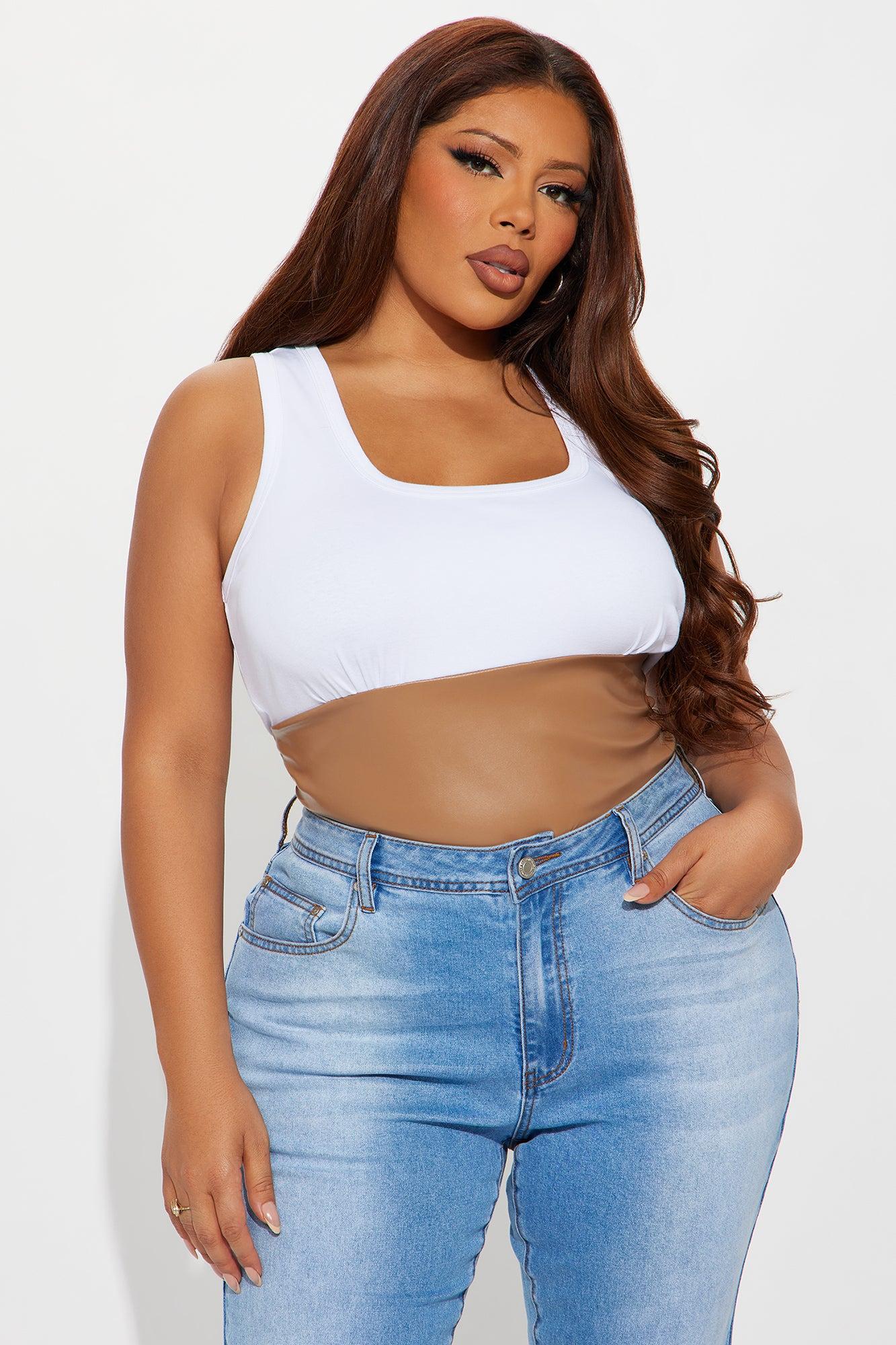 Flirt Fest Faux Leather Tank Top - Camel/combo Female Product Image