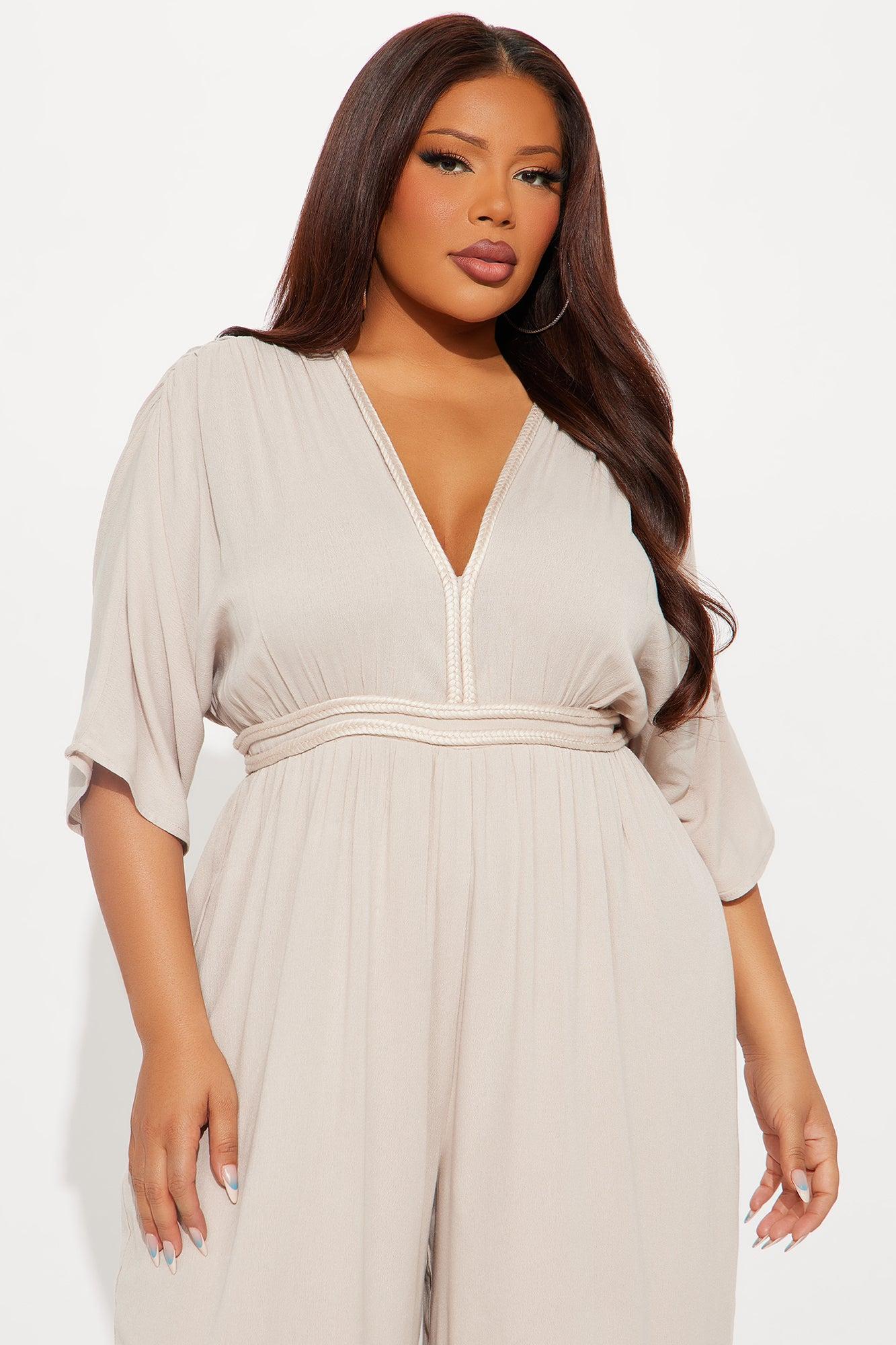 New Mindset Wide Leg Jumpsuit - Taupe Product Image