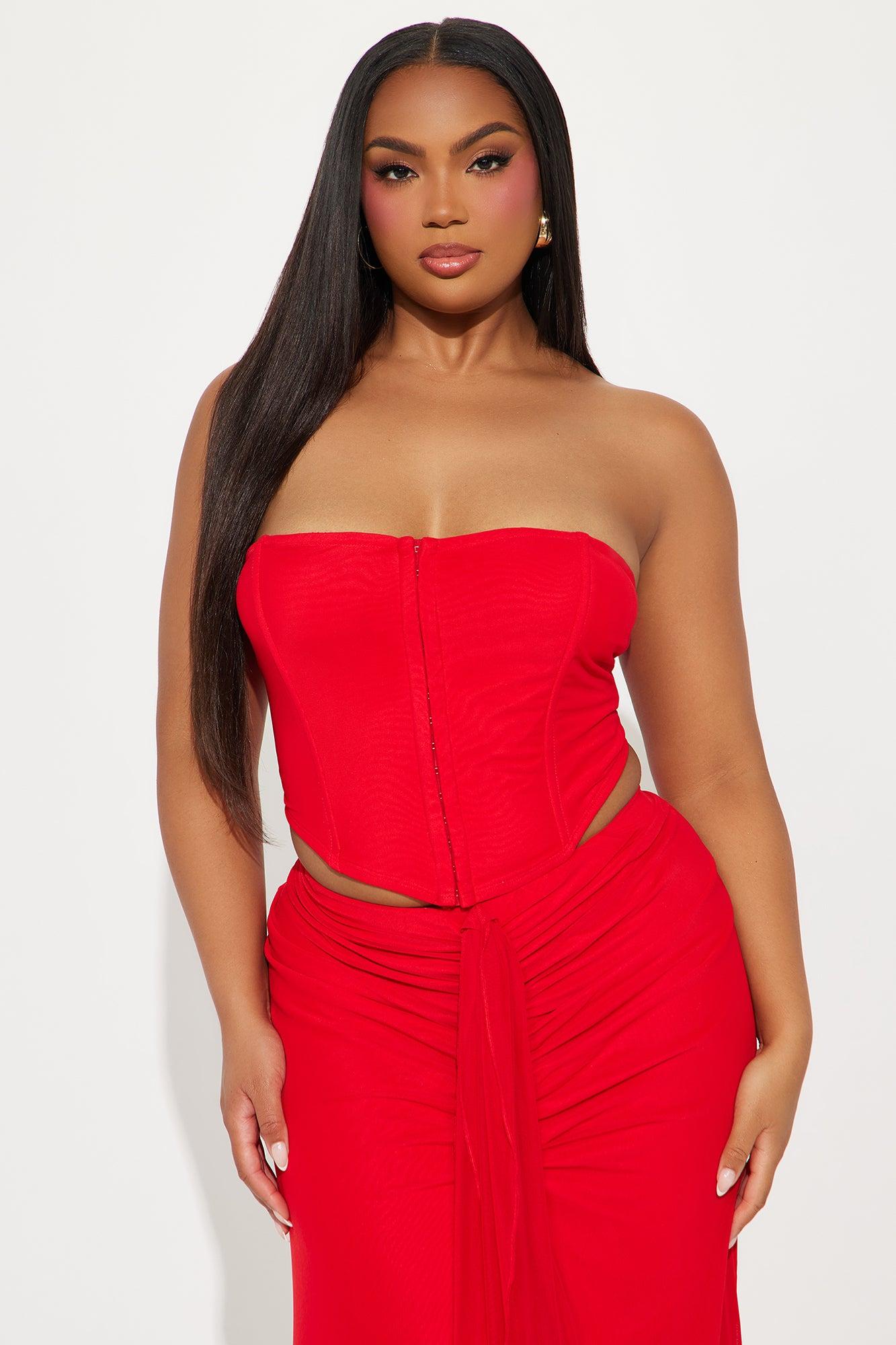 Sophisticated Spark Midi Skirt Set - Red Product Image