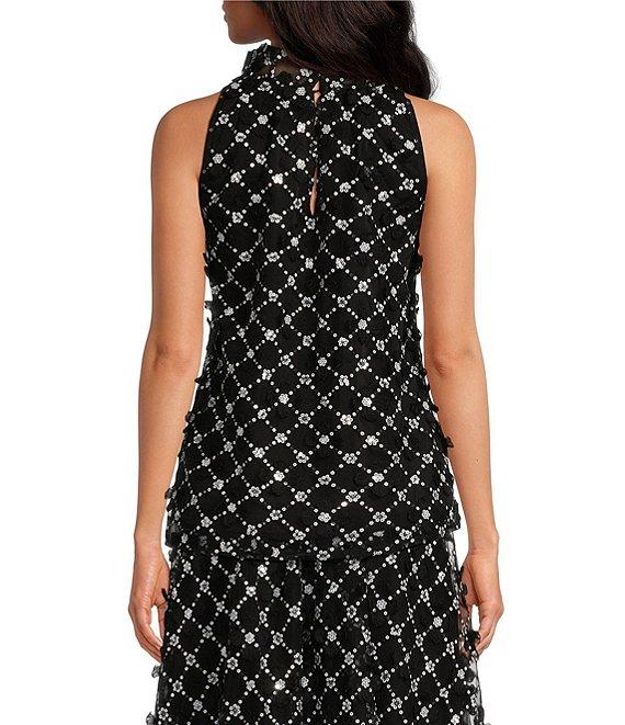 Abbey Glass Rory Sequin Lace Ruffle Neck Sleeveless Halter Top Product Image