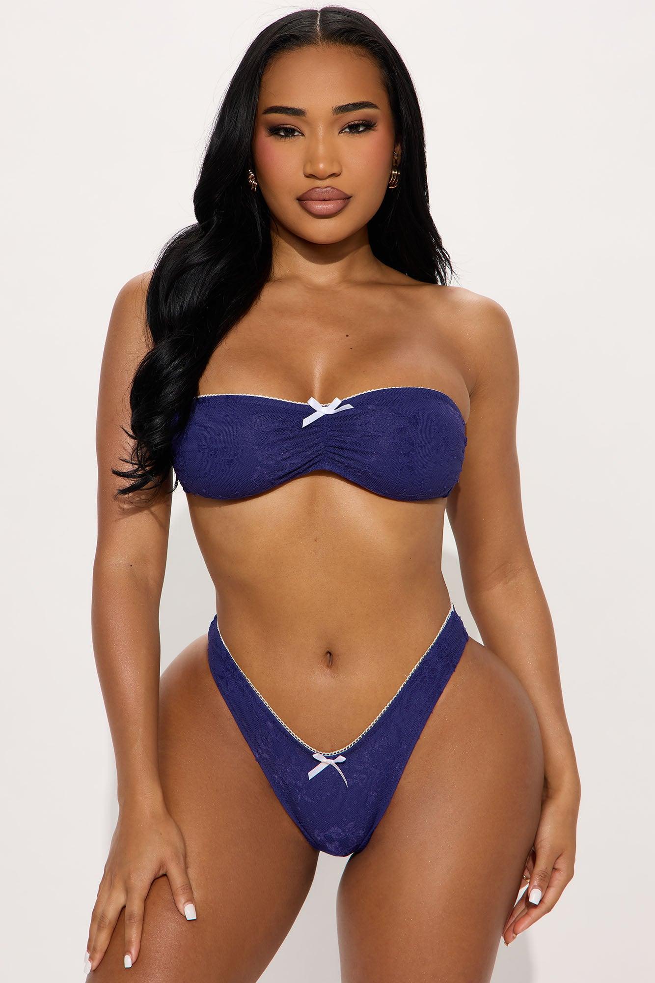 Lover's Touch Lace & Bows 3 Piece Bikini Skirt Set - Navy Product Image