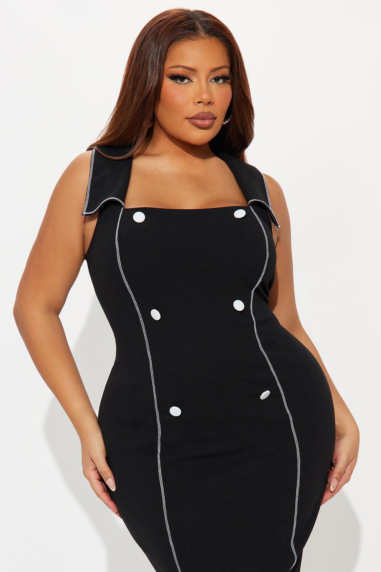 Chloe Collar Sleeveless Midi Dress - Black/White Female Product Image